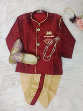 Infants Red Traditional IndoWestern  set - Chain and shoes included